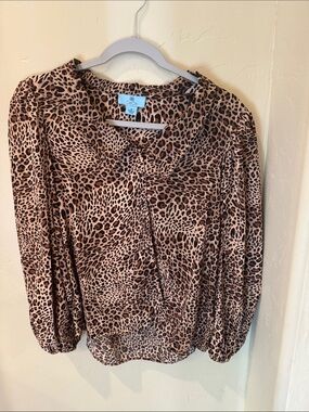 CeCe Leopard Print Blouse in Beige and Brown
